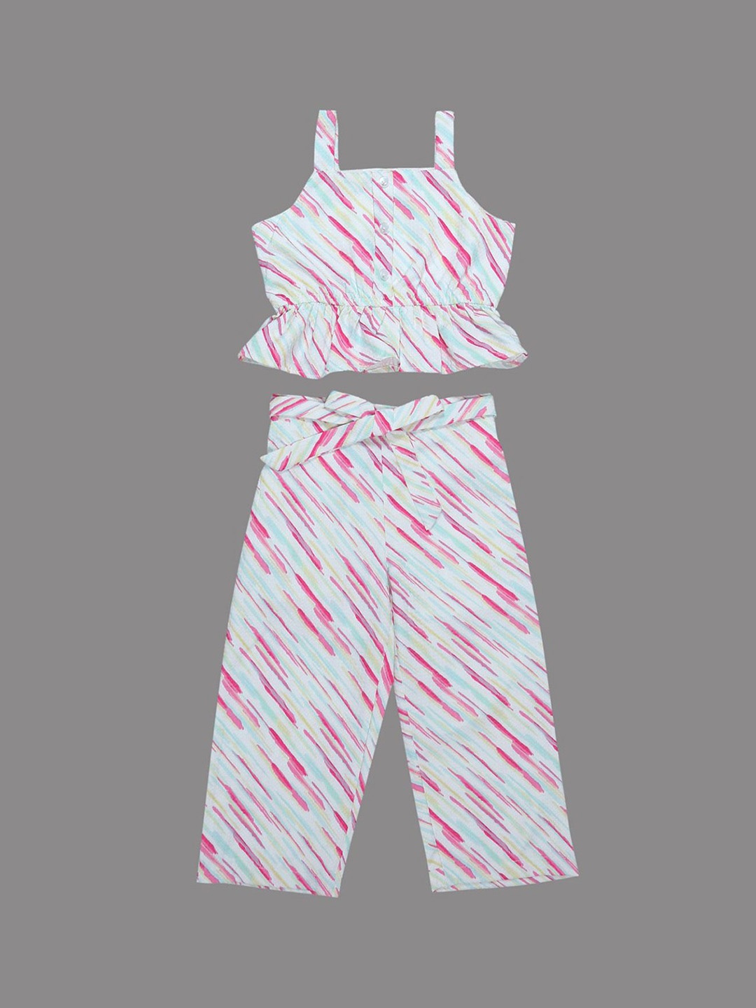 

Doodle Girls Abstract Printed Shoulder Straps Top With Trousers, Off white