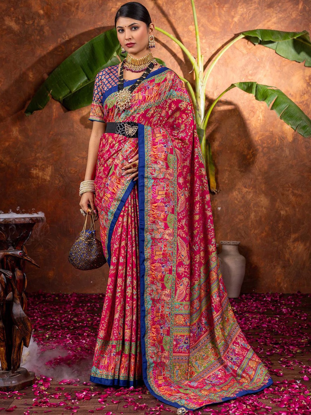 

Anouk Ethnic Motifs Silk Blend Saree, Pink