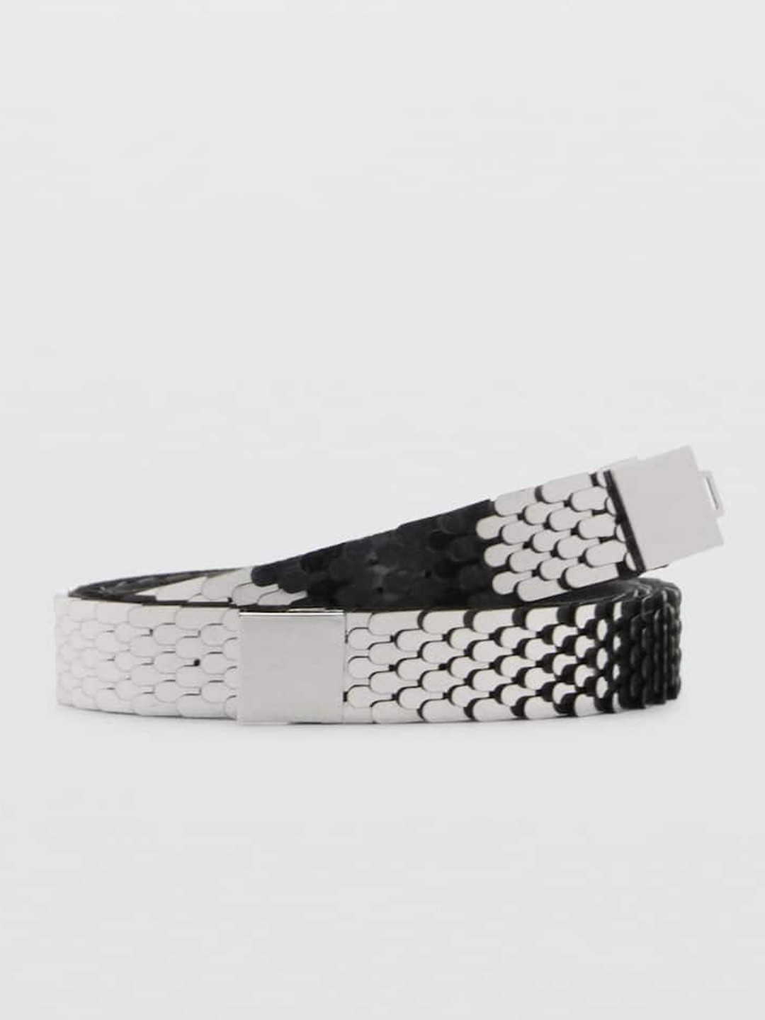 

MANGO Women Textured Slim Belt, Silver