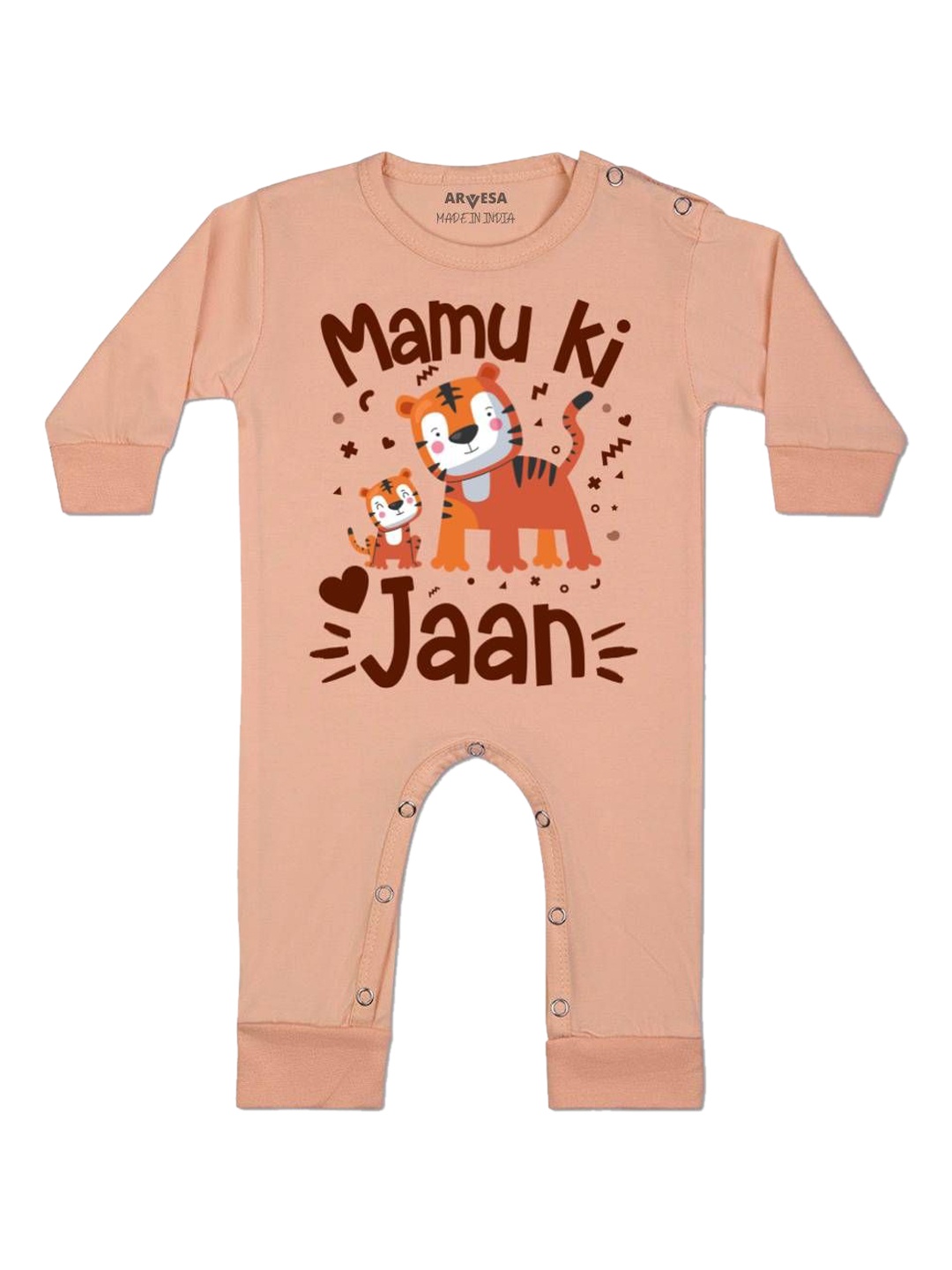 

Arvesa Kids Mamu Ki Jaan Printed Baby Romper, Peach