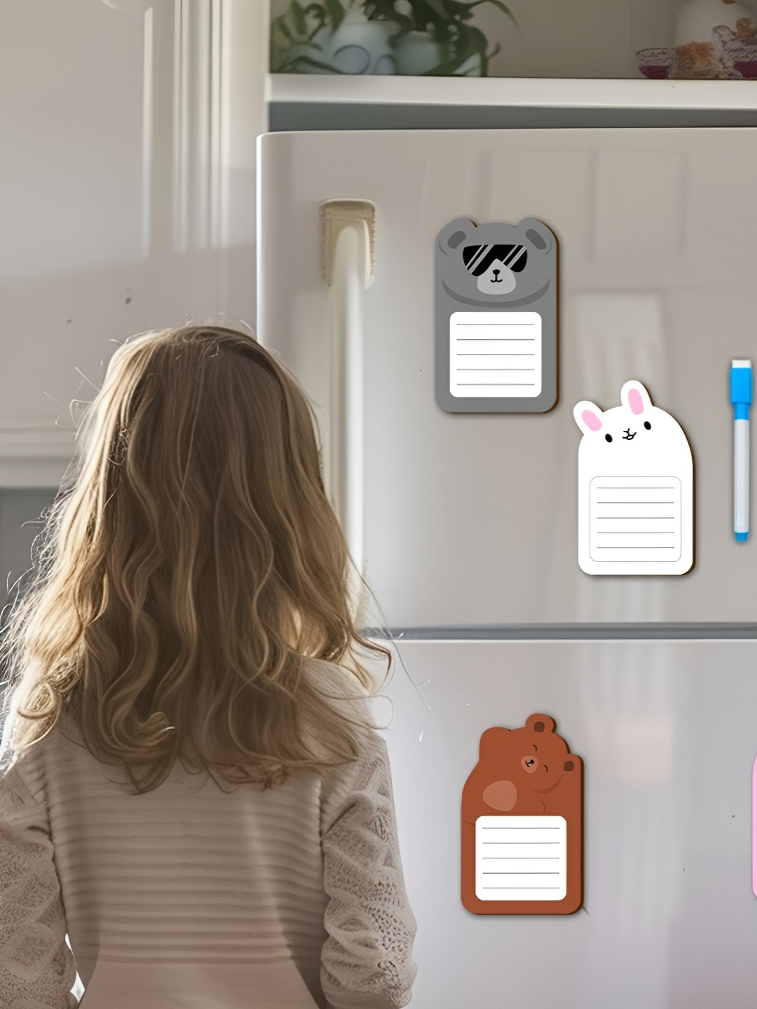 

CVANU Magnetic Pad 9-Pcs Brown & Pink Wooden Magnetic Sticker For Fridge with Marker