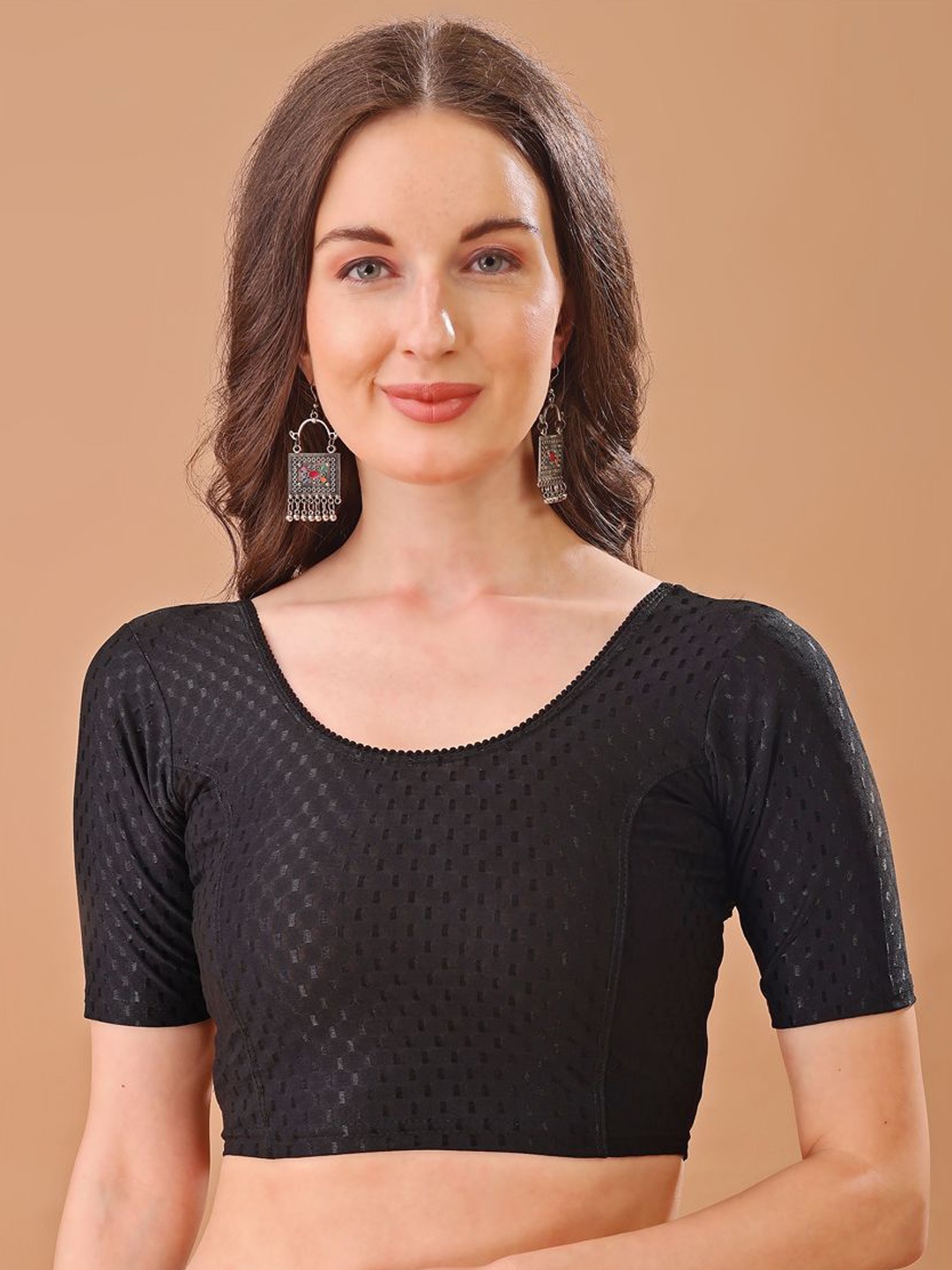 

BAPS Round Neck Stretchable Saree Blouse, Black