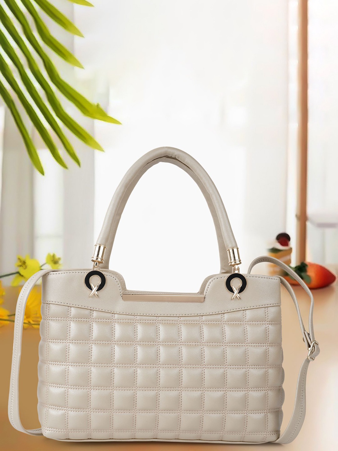 

SPOTIC Shopper Satchel with Quilted, Cream