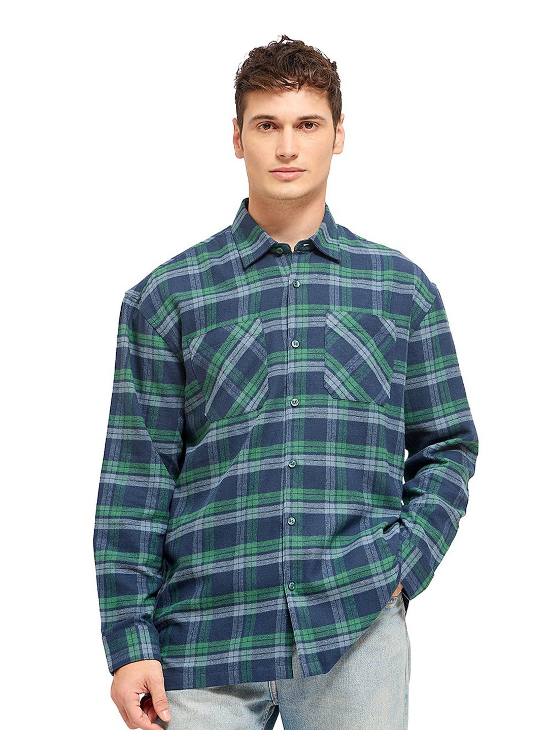 

Mast & Harbour Men Comfort Tartan Checks Opaque Checked Casual Shirt, Blue