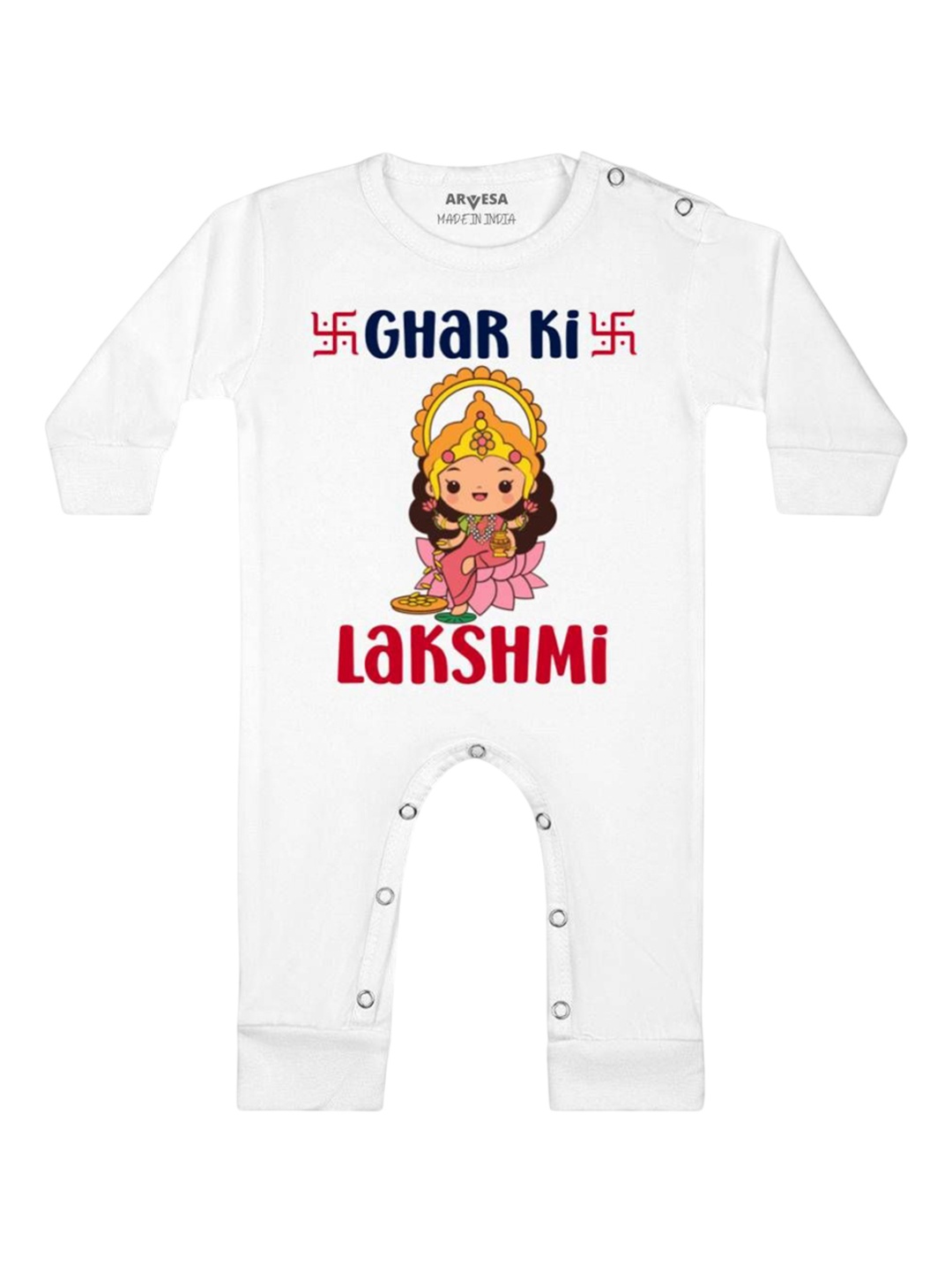

Arvesa First Diwali Printed Baby Romper, White