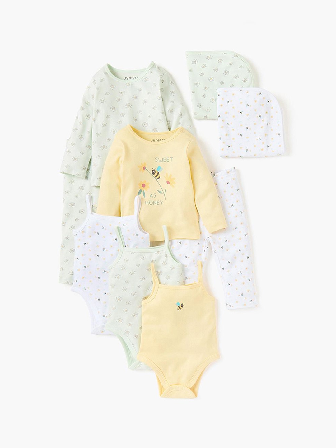 

Juniors by Babyshop Infant Girls Pack Of 3 Printed Cotton Bodysuits, Green