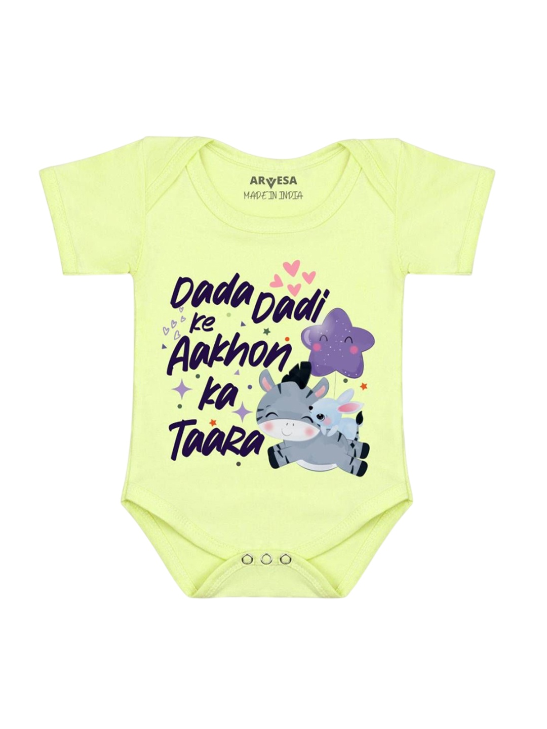 

Arvesa Kids Dada Dadi Ke Aankhon Ka Tara Printed Romper, Yellow