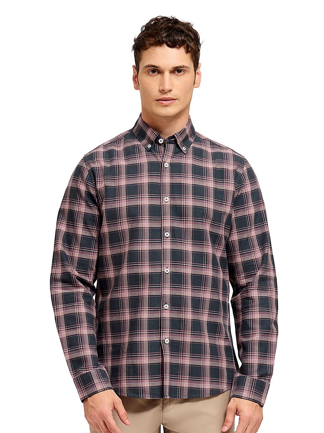 

Mast & Harbour Men Comfort Tartan Checks Opaque Checked Casual Shirt, Grey