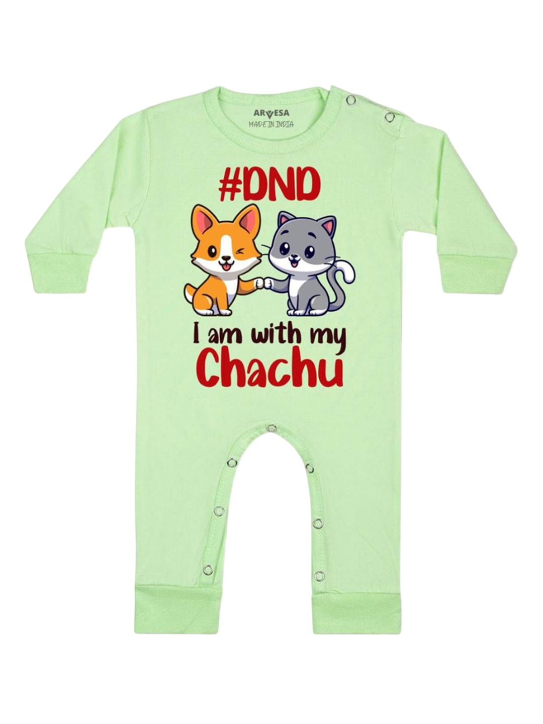 

Arvesa Kids Dnd I Am With My Chachu Printed Baby Romper, Green