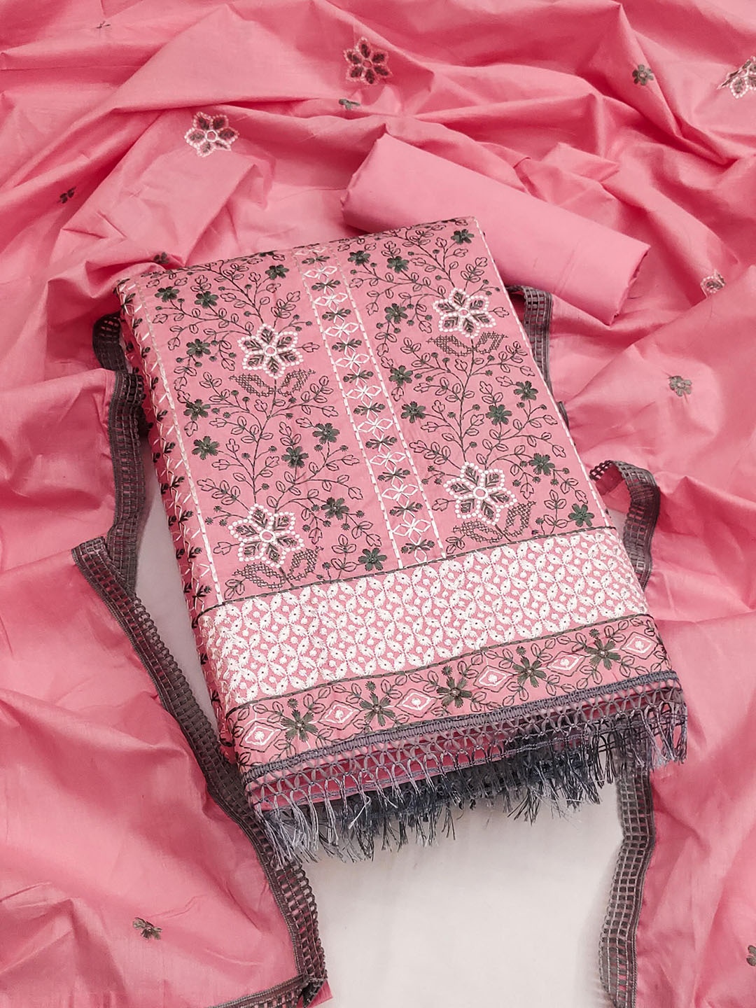 

SAINOOR Embroidered Pure Cotton Semi-Stitched Dress Material, Pink