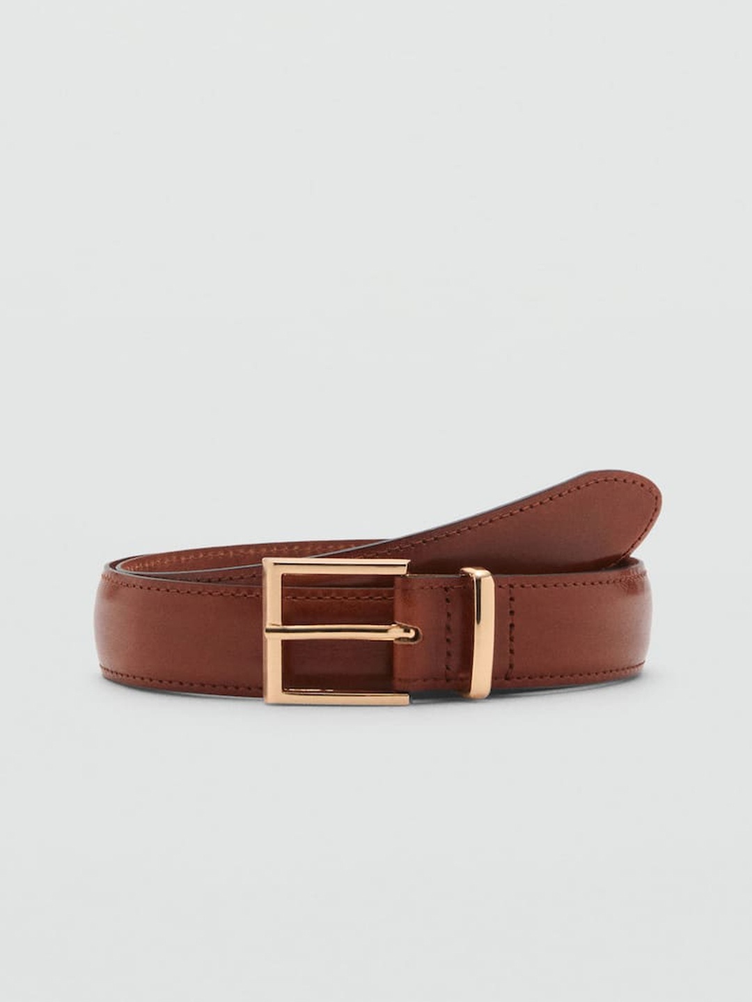 

MANGO Women Leather Belt, Brown