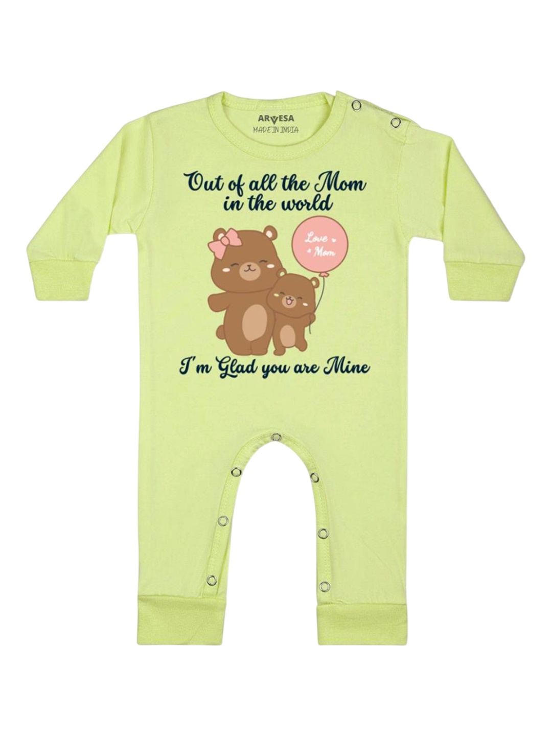 

Arvesa Kids I Am Glad You Are Mine Mom Printed Baby Romper, Yellow