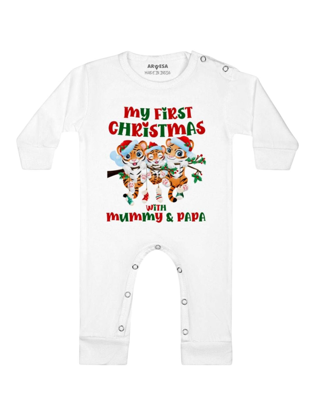 

Arvesa First Christmas Printed Baby Romper, White