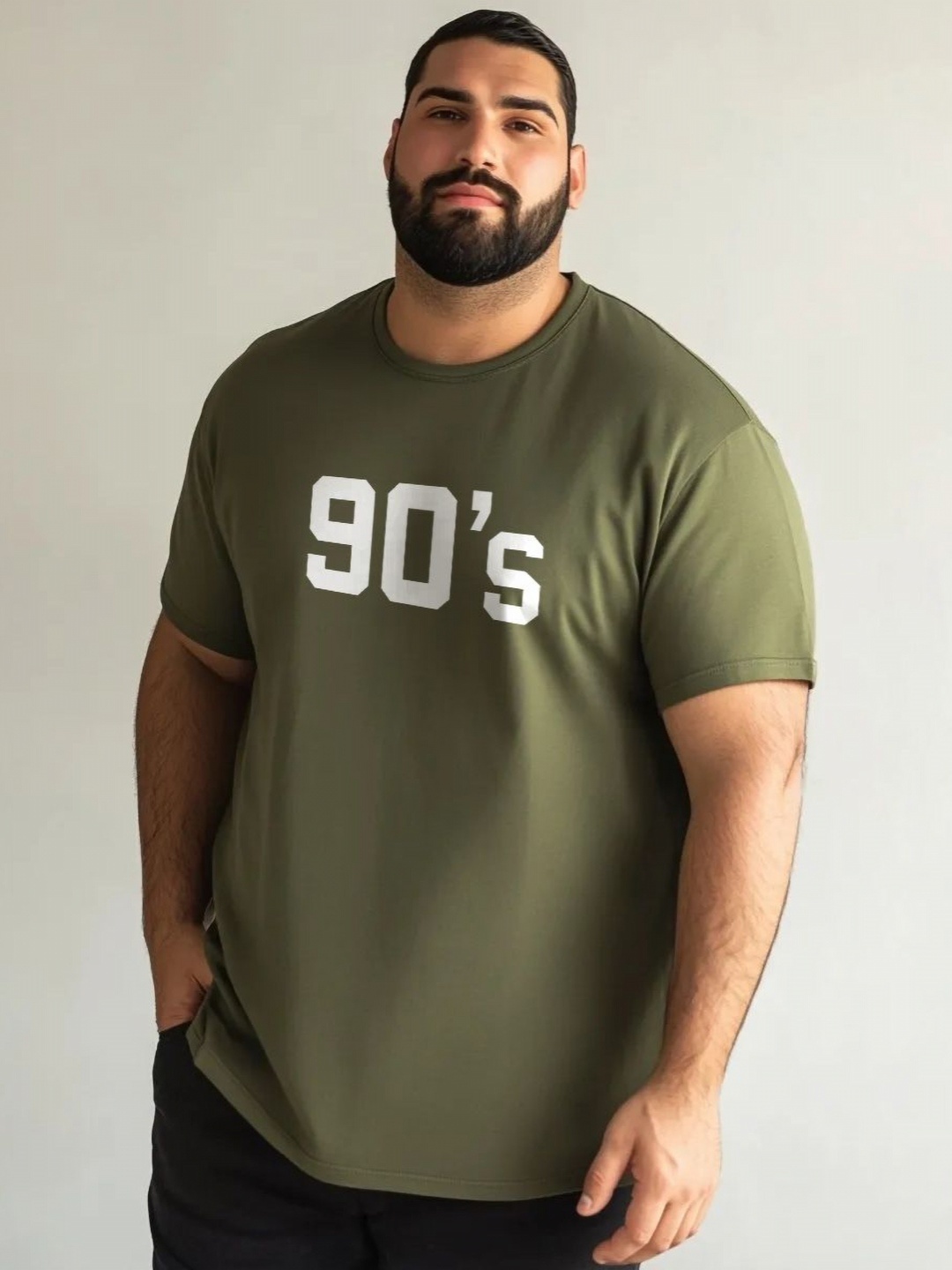 

Toodle Plus Unisex Plus Size Graphic Printed Round Neck Pure Cotton T-Shirt, Olive