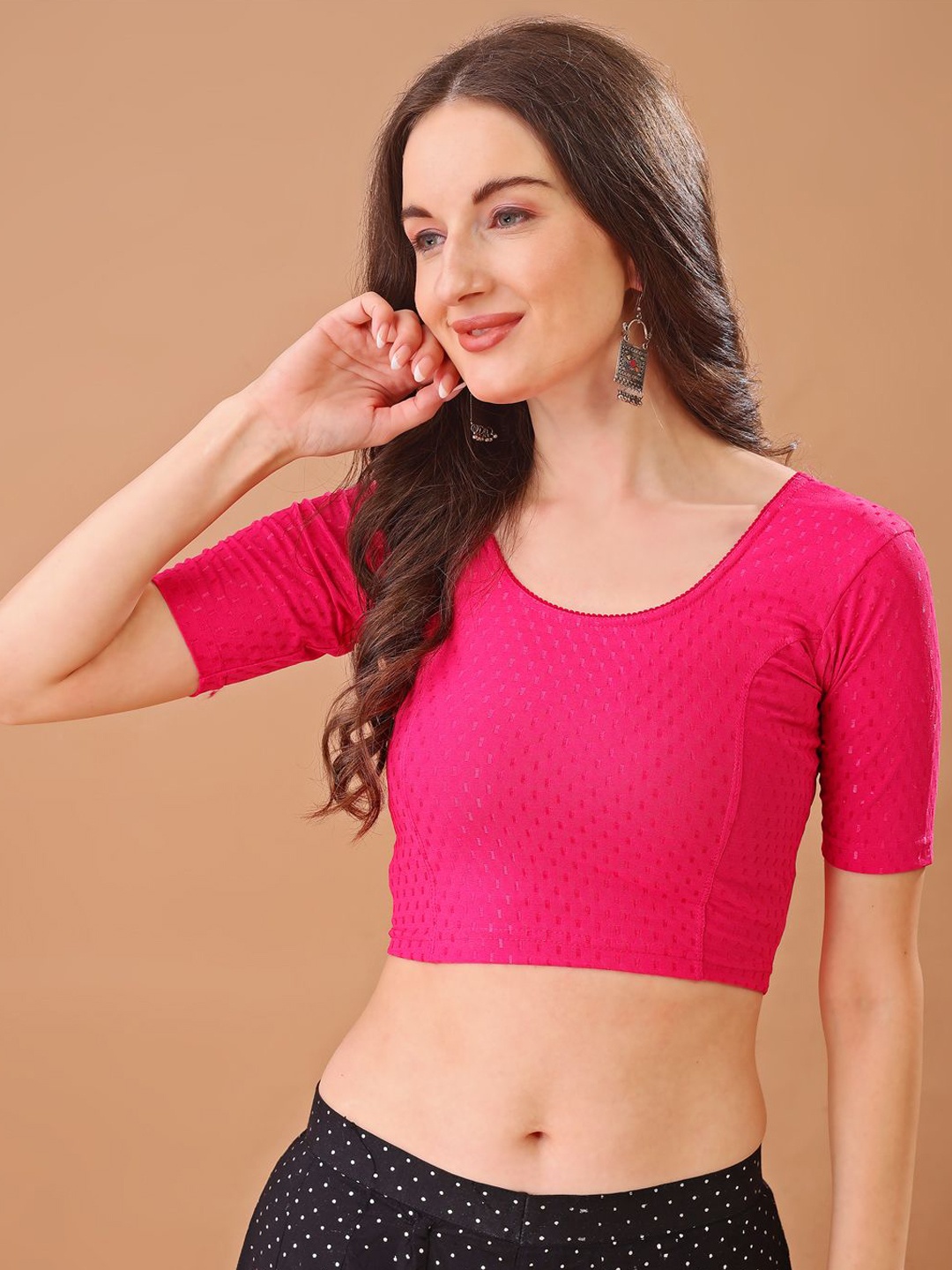 

BAPS Round Neck Stretchable Saree Blouse, Pink