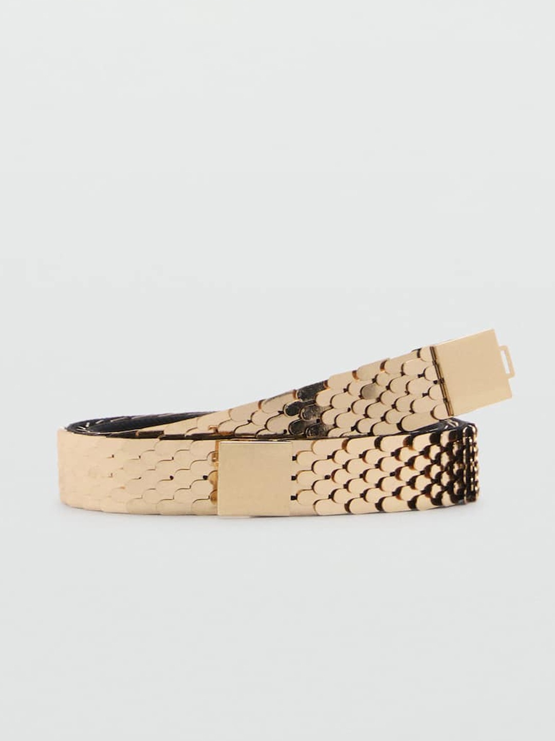 

MANGO Women Textured Slim Belt, Gold