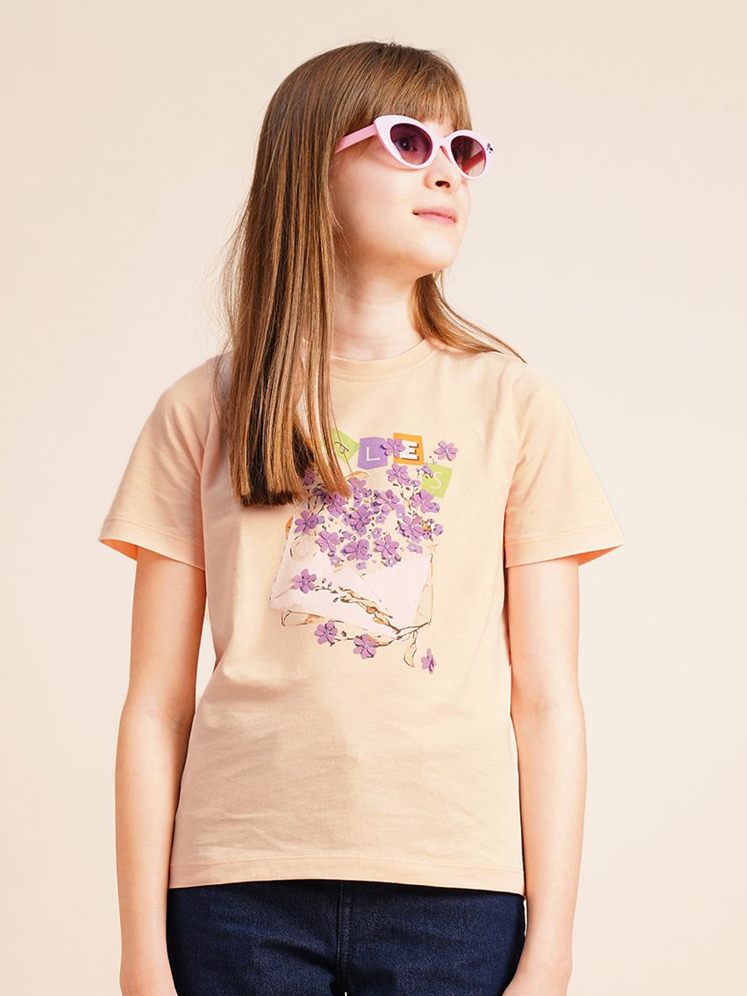 

Vero Moda Girls Floral Printed Cut Outs T-shirt, Pink