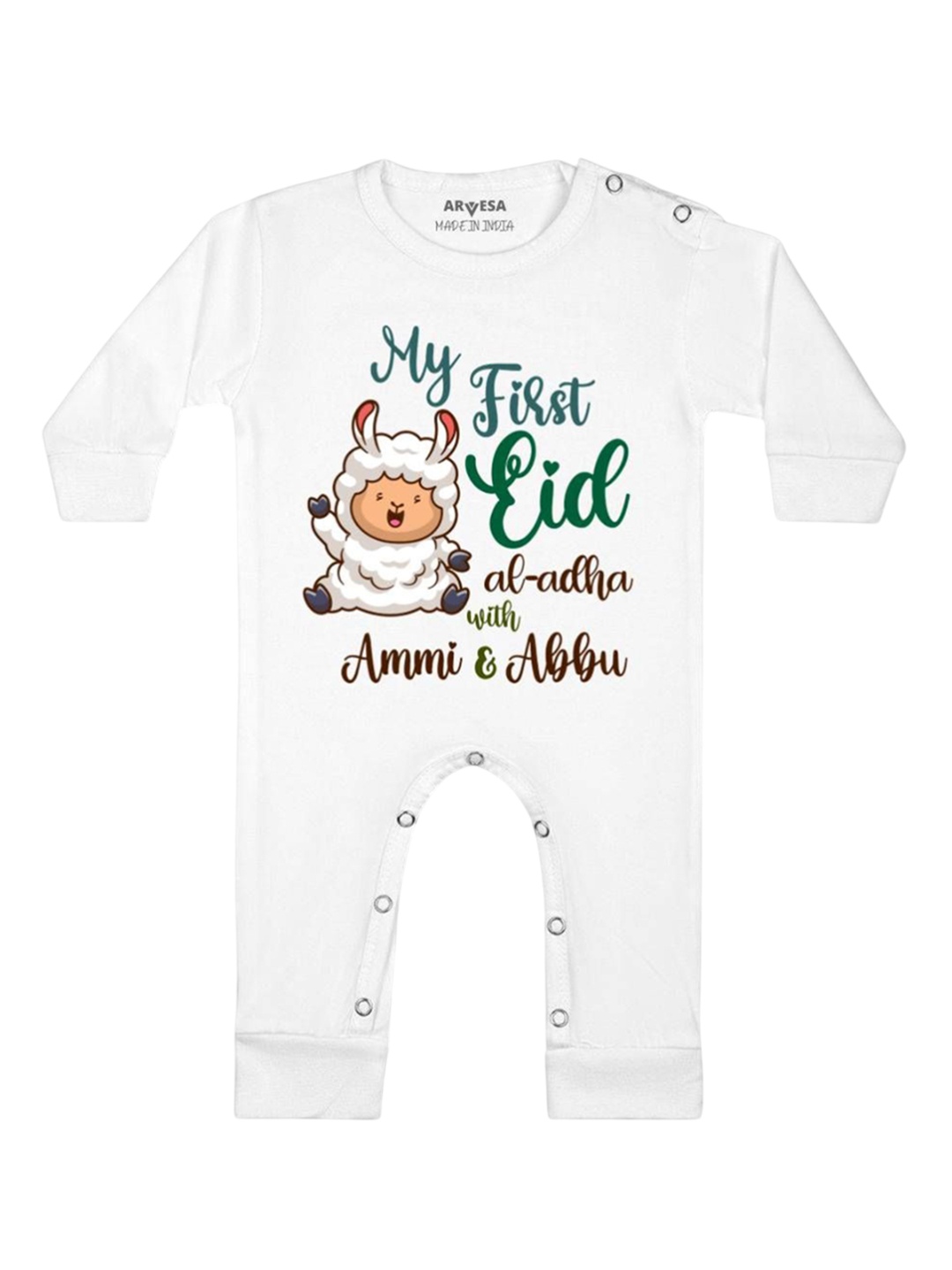 

Arvesa First Bakra Eid Printed Baby Romper, White