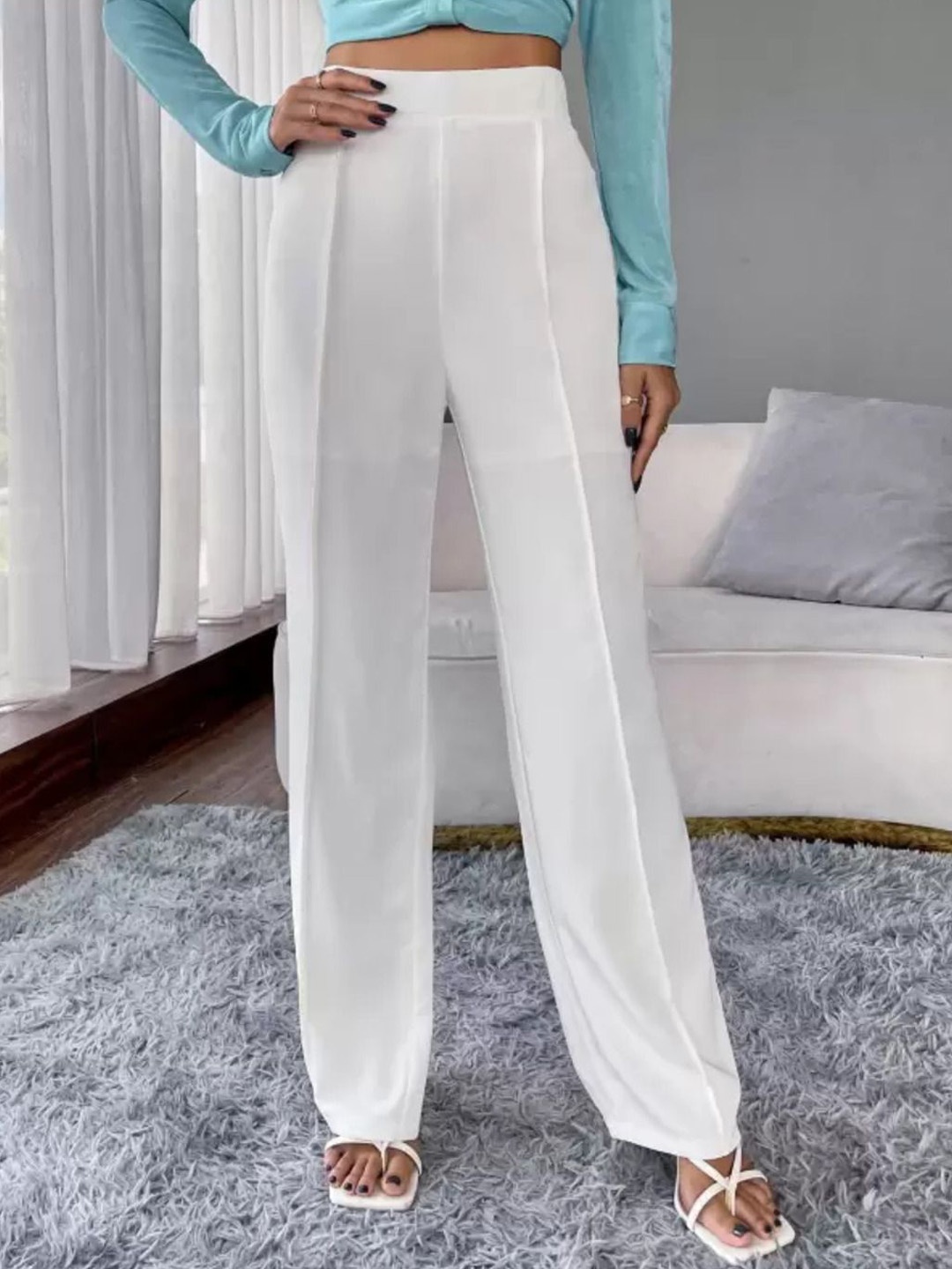 

CORSICA Women High-Rise Loose Fit Parallel Trousers, White