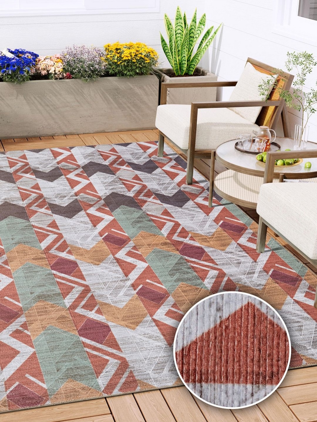 

Kaleen India Red & Grey Geometric Printed Anti-Skid Washable Carpet