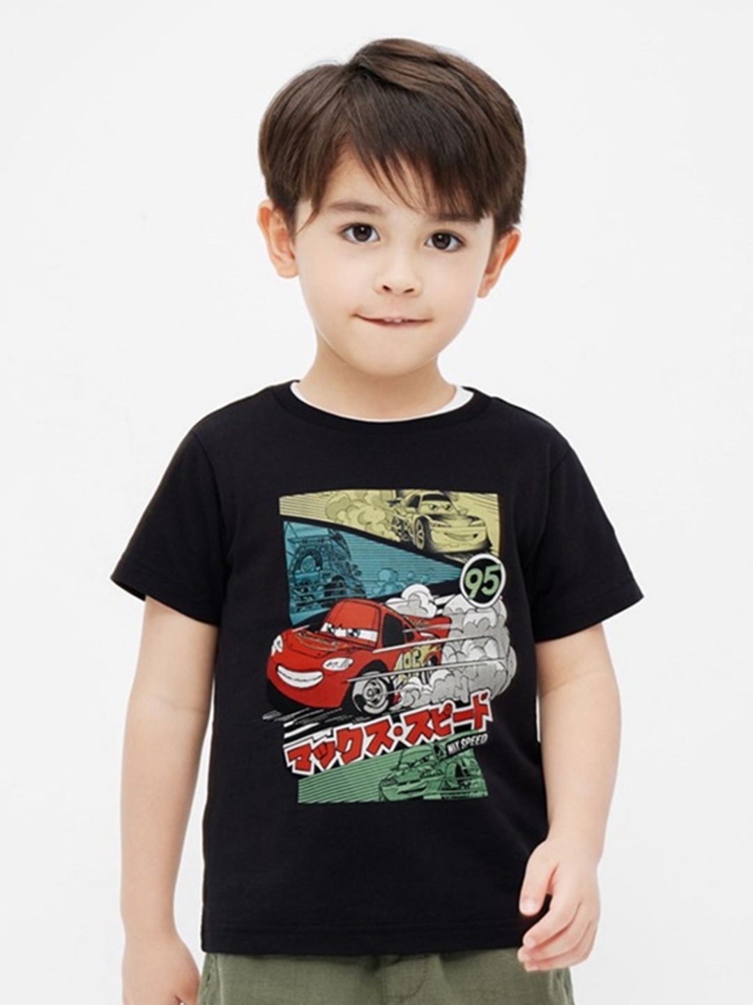 

LULU & SKY Boys Cars Graphic Printed Round Neck Cotton T-shirt, Black