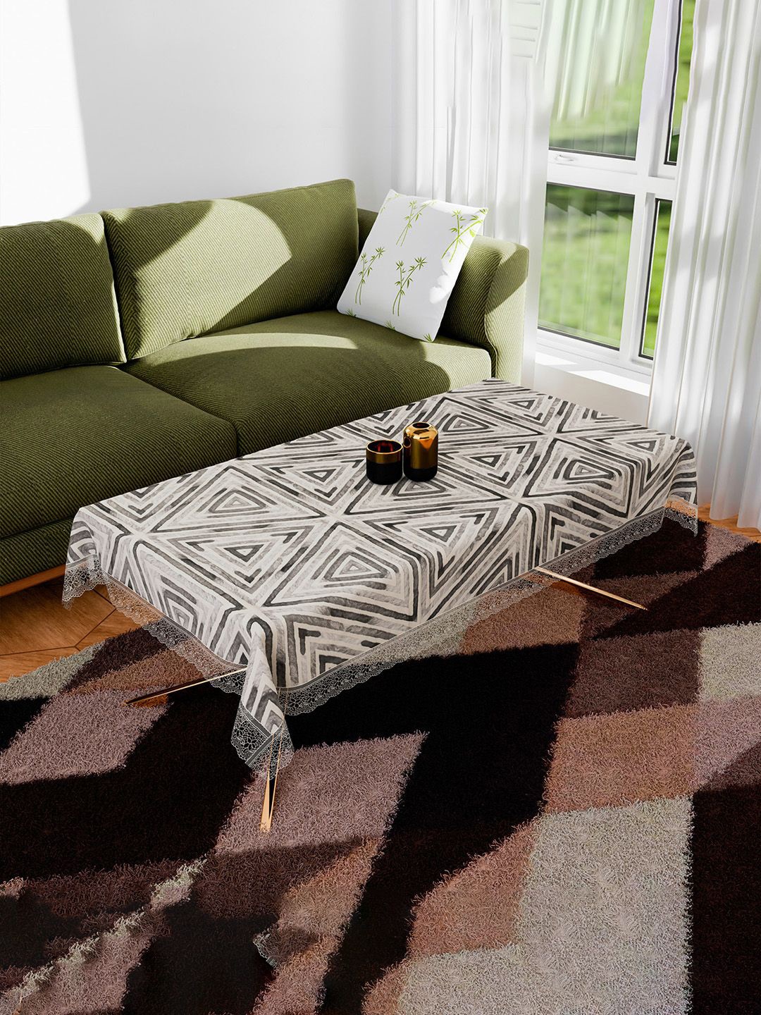 

Kuber Industries Grey & White Geometric Printed Anti-Skid 4-Seater Table Cover