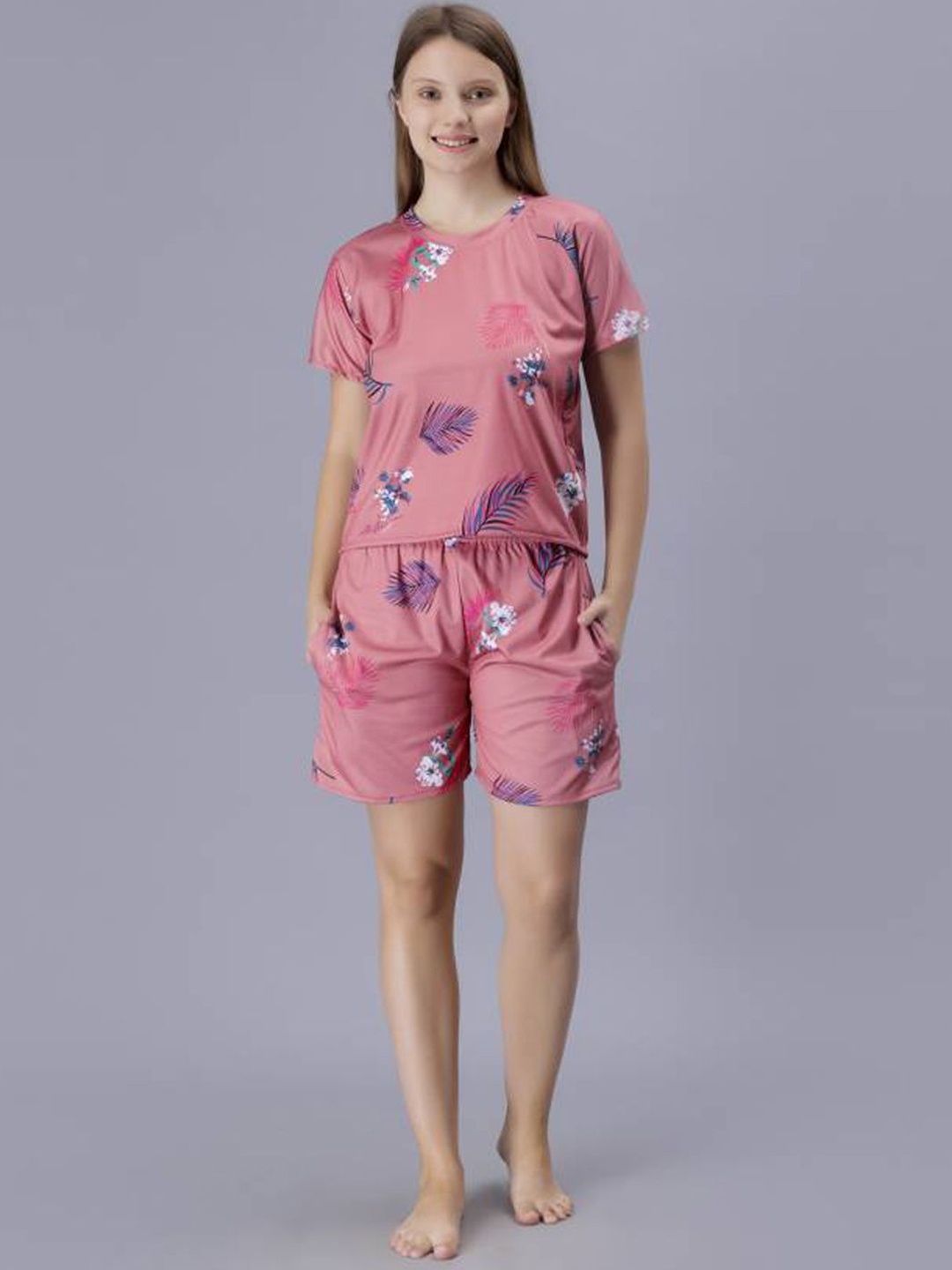 

Dreambe Women Printed Night suit, Pink