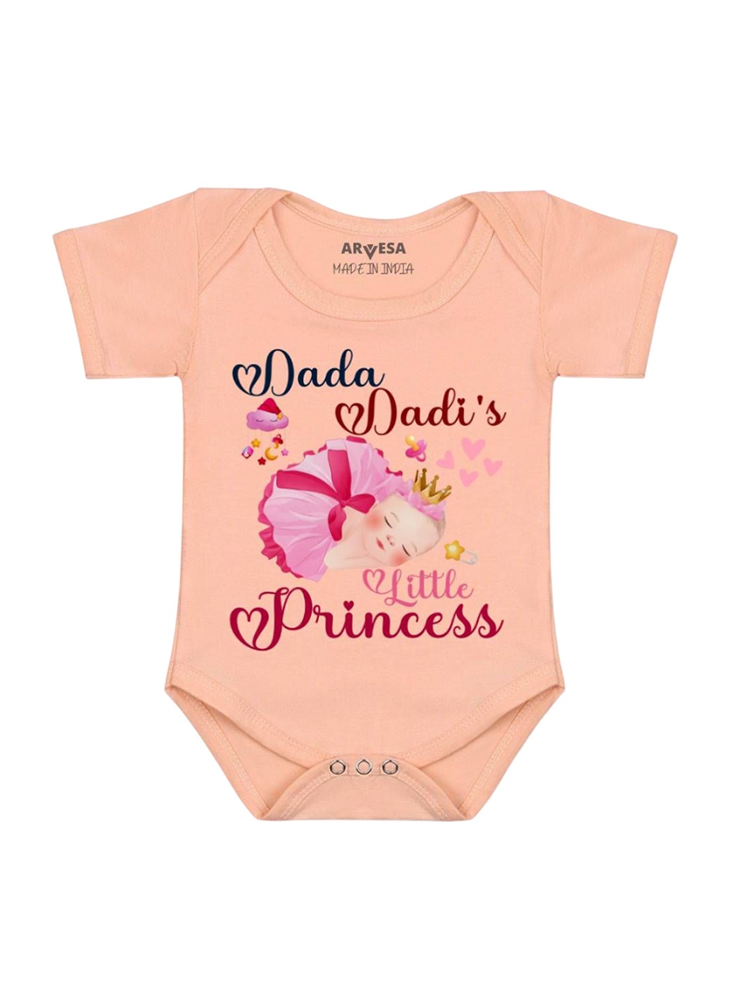 

Arvesa Girls Dada Dadi Little Princess Printed Romper, Peach