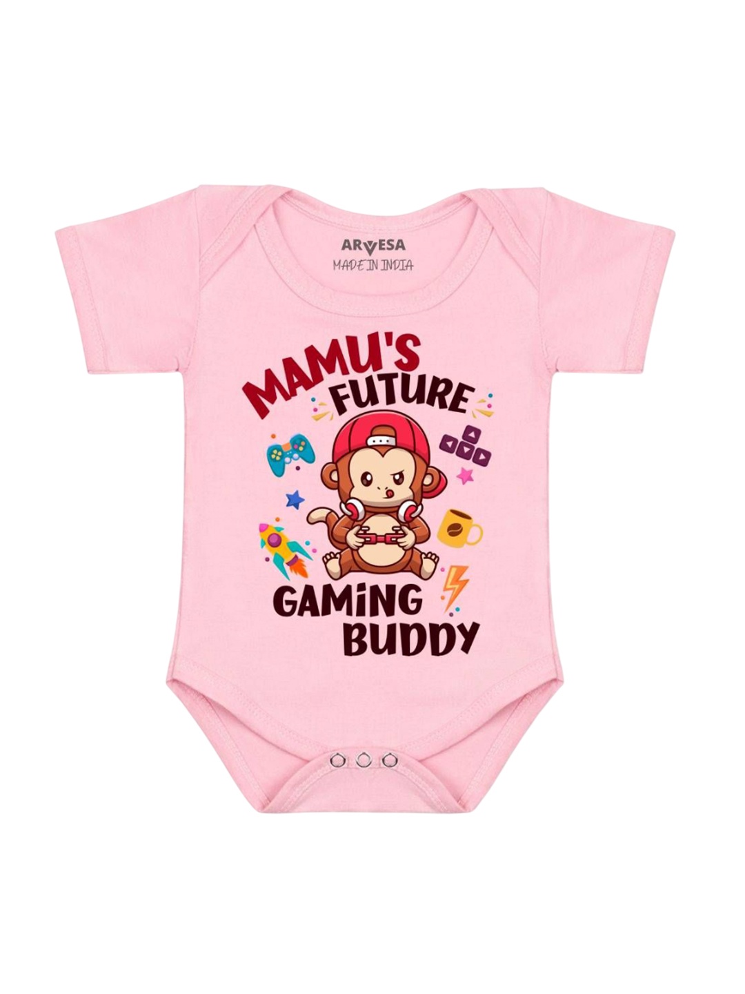 

Arvesa Mamu Future Gaming Buddy Printed Romper, Pink