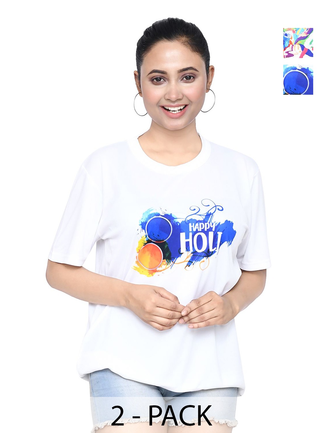 

RAPL Women 2 Printed Applique T-shirt, White