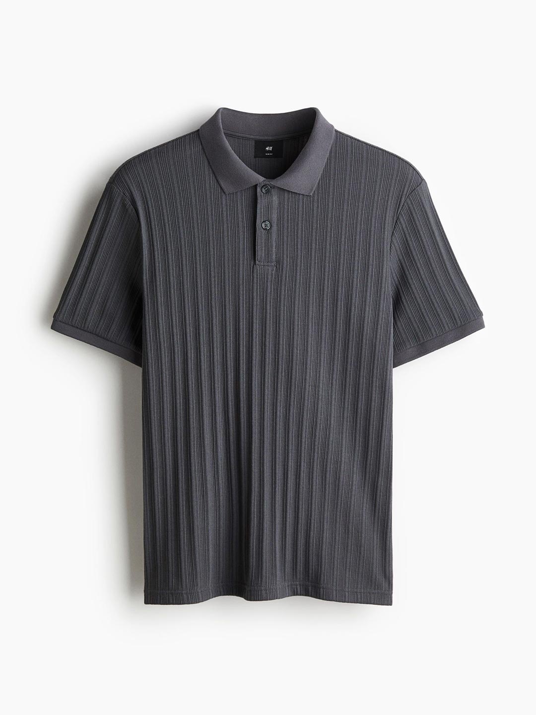 

H&M Slim Fit Textured Jersey Polo Shirt, Grey