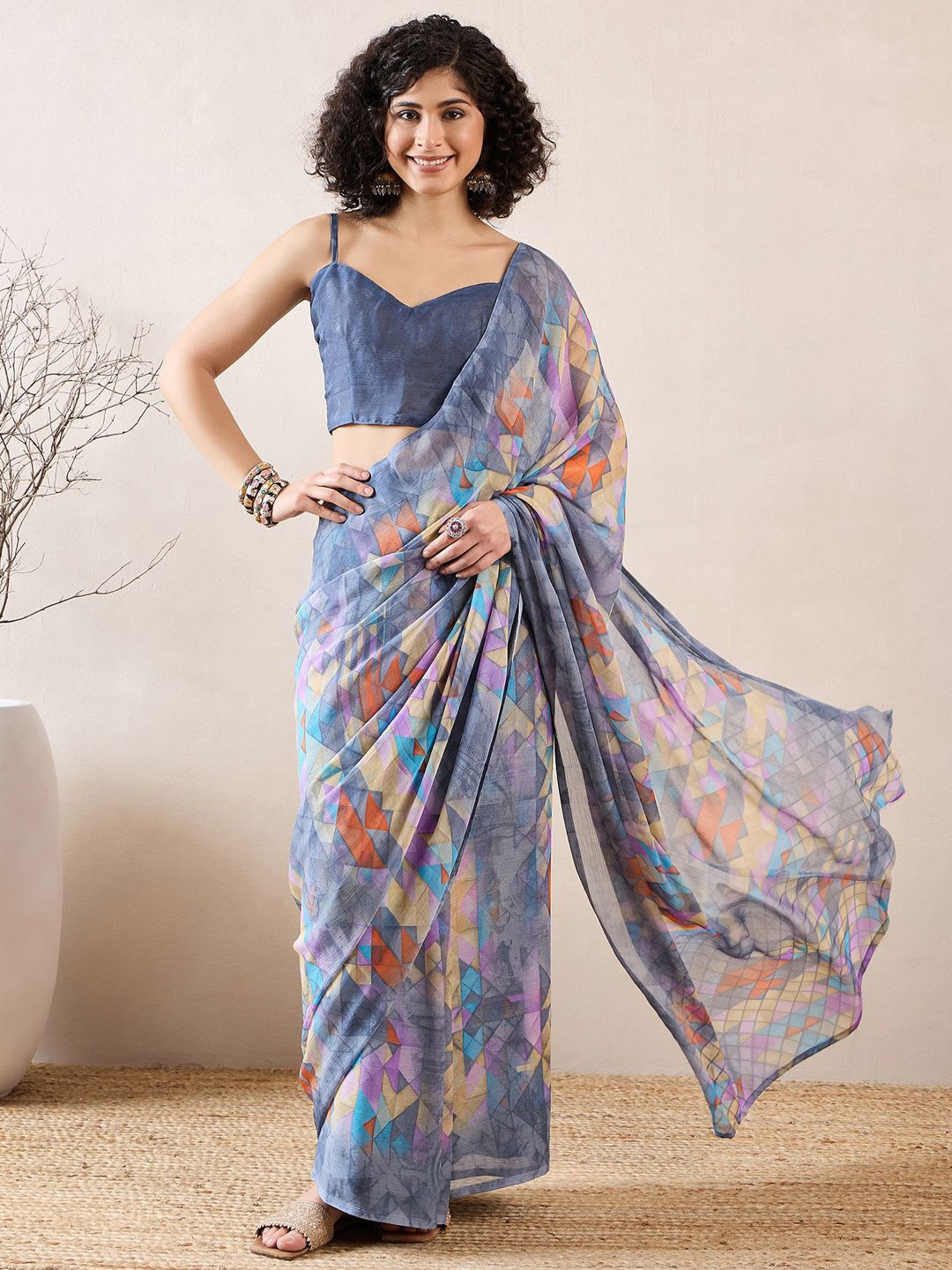

Mitera Poly Chiffon Saree, Grey