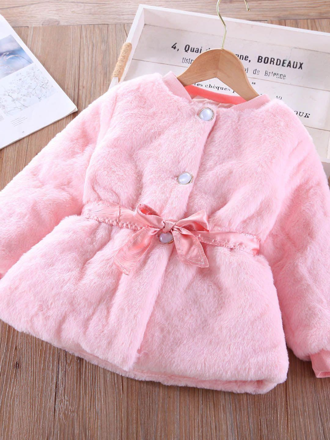 

Xsole Girls Bow-Detail Single-Breasted Overcoat, Pink