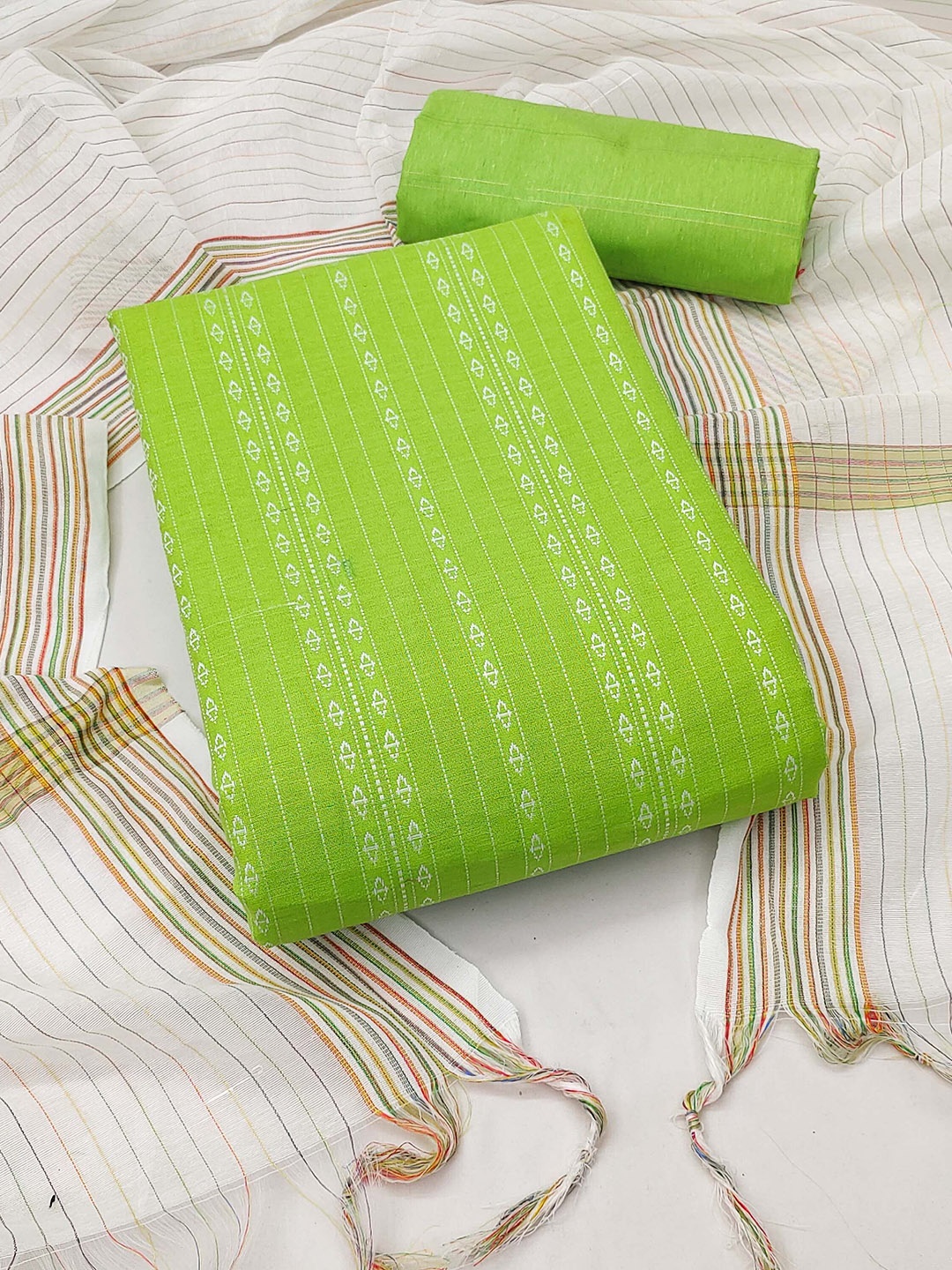 

SAINOOR Striped Woven Design Jacquard Cotton Unstitched Dress Material, Green