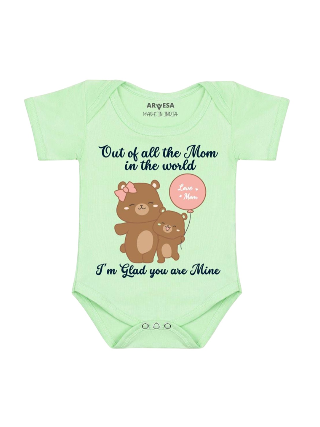 

Arvesa Kids I Am Glad You Are Mine Mom Printed Cotton Romper, Green