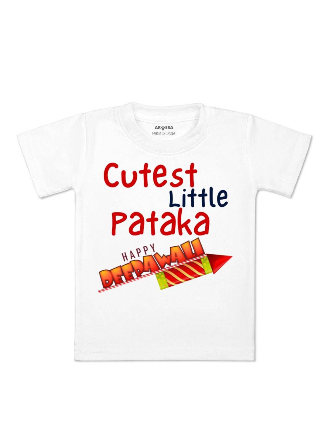 

Arvesa First Diwali Printed Kids Unisex T-shirt, White