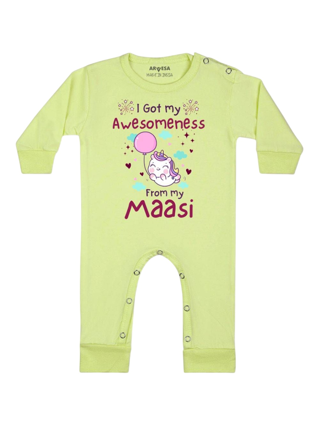 

Arvesa Kids I Got Awesomeness From Maasi Printed Baby Romper, Yellow