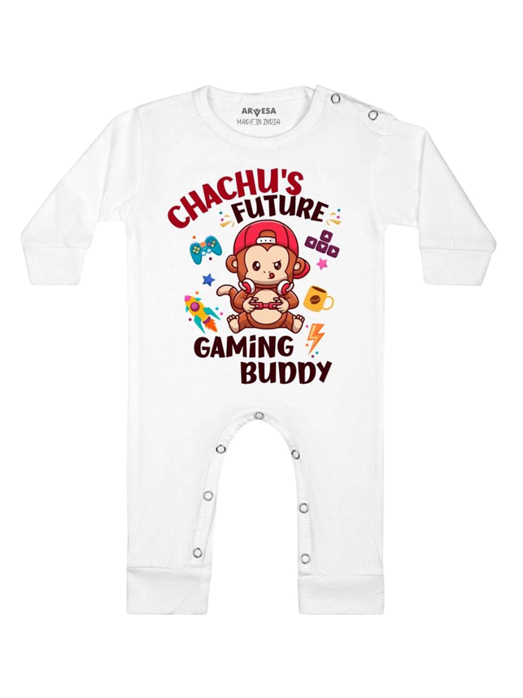 

Arvesa Kids Chachu Future Gaming Buddy Printed Baby Romper, White