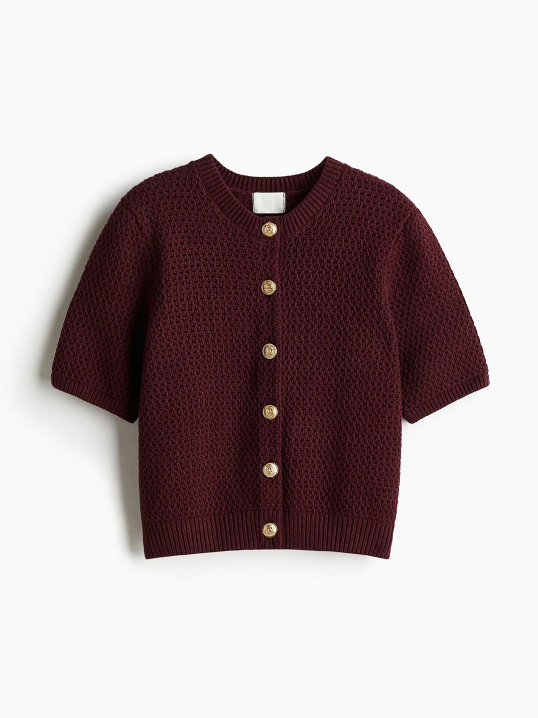 

H&M Textured-Knit Cardigan, Brown