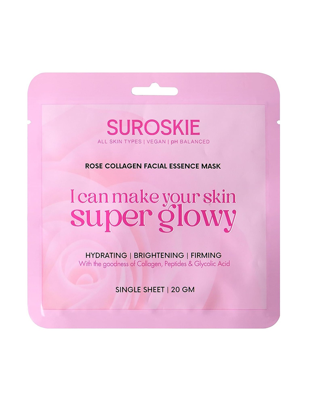

SUROSKIE Rose Collagen Facial Essence Mask With Collagen & Glycolic Acid - 20 g, Pink