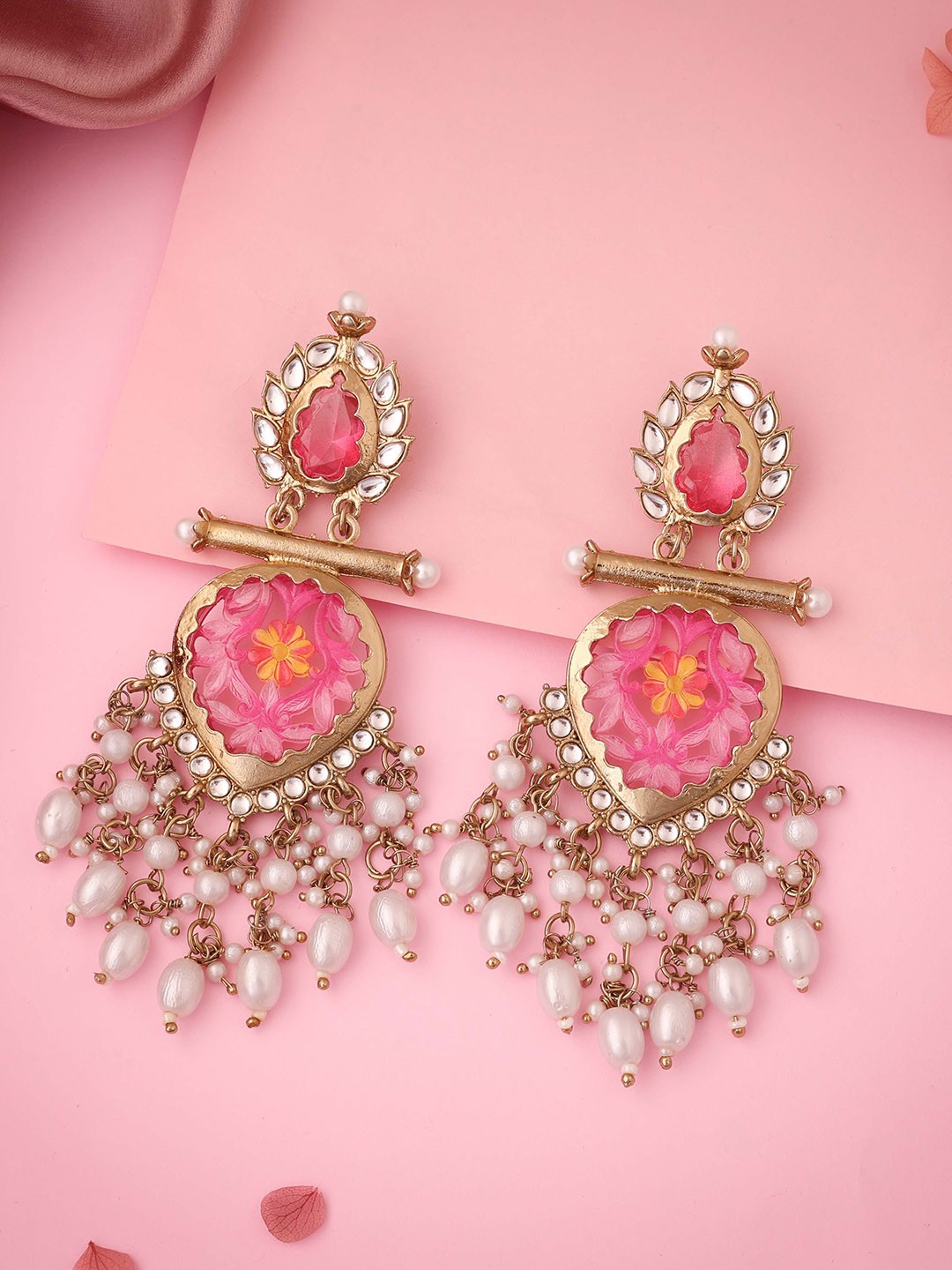 

Anouk Gold-Plated Artificial Stones And Beads Beaded Teardrop Shaped Drop Earrings