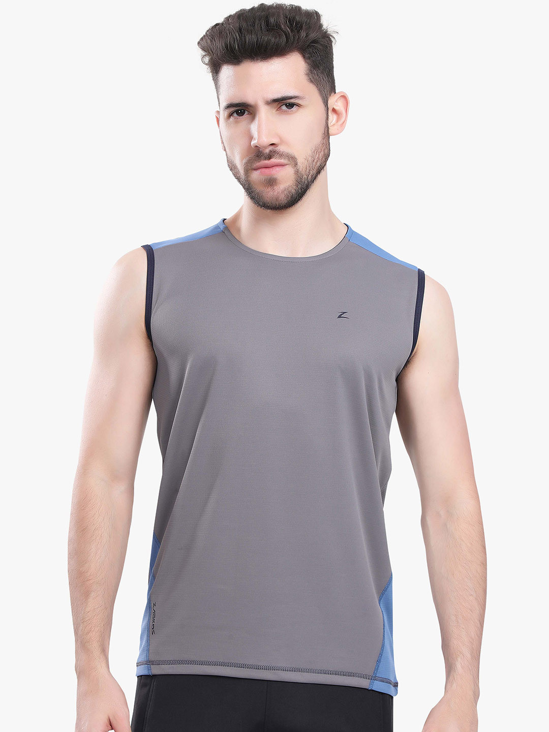 

Z Zagros Colorblocked Round Neck Breathable Gym Vest 77B-DGREY-S, Grey