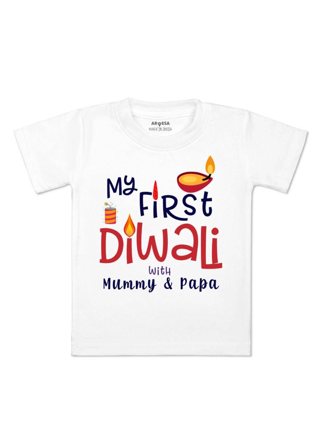 

Arvesa First Diwali Printed Kids Unisex T-shirt, White