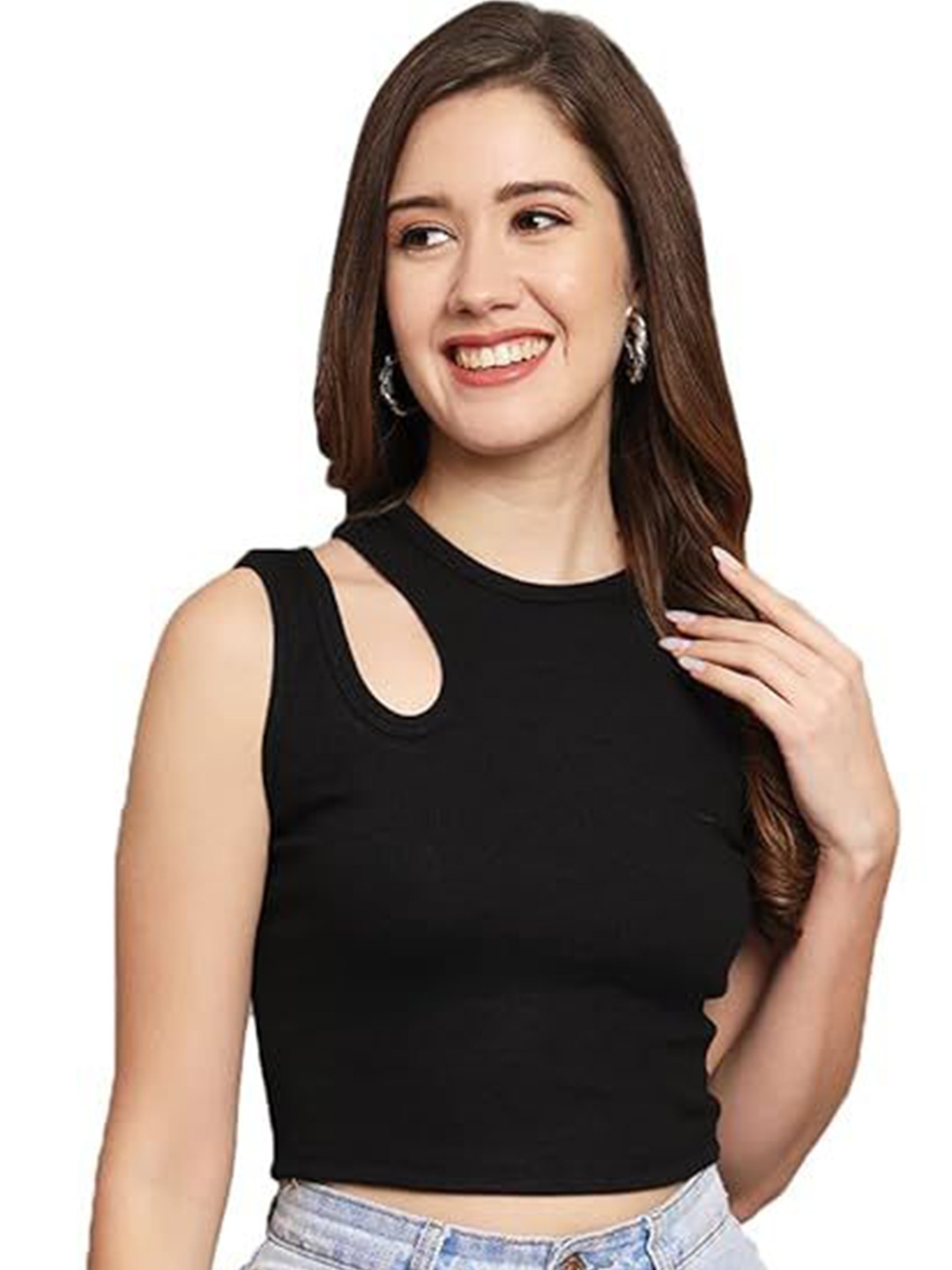 

Mast & Harbour Cotton Crop Top, Black