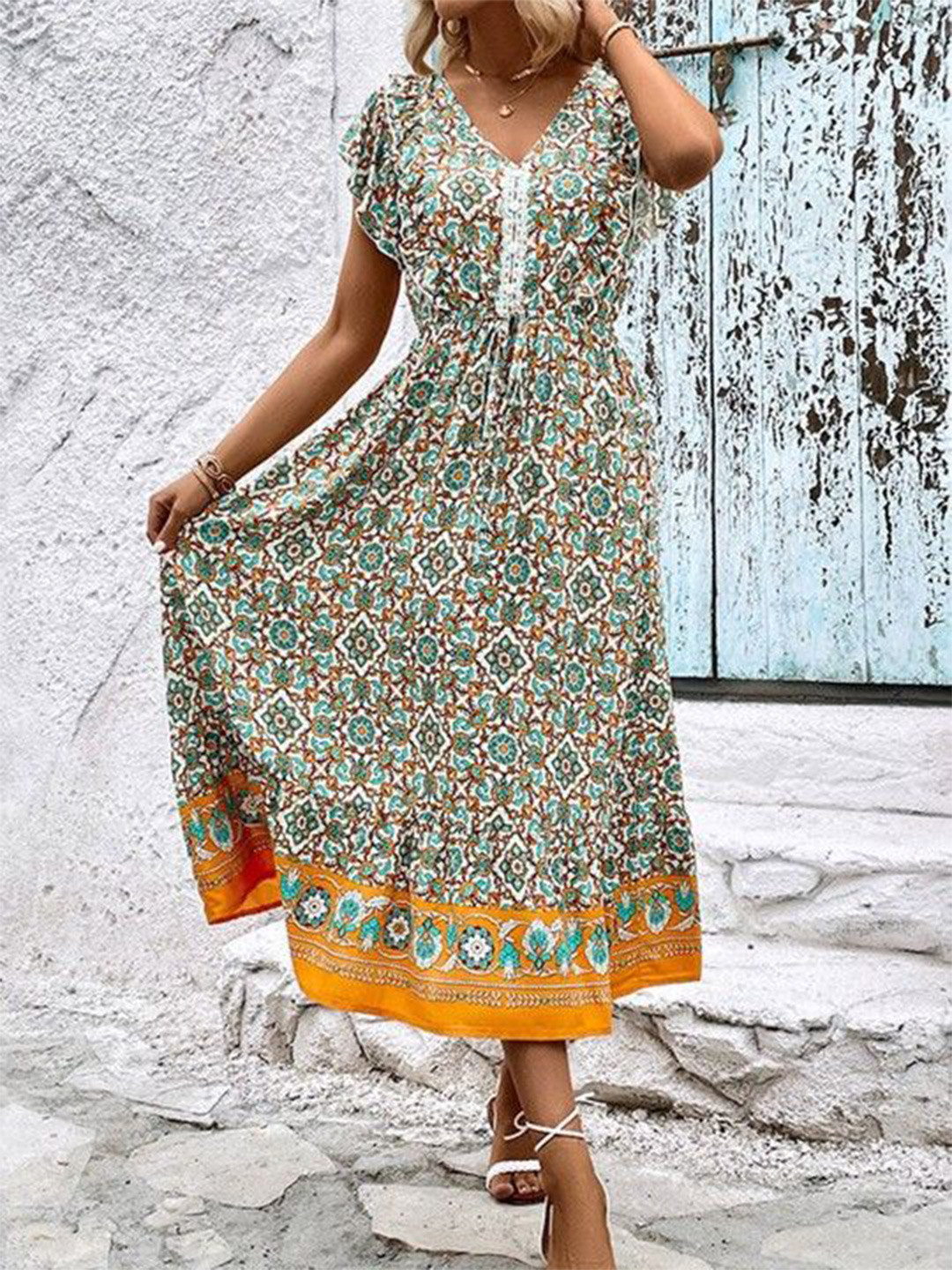 

DressBerry Floral Print Fit & Flare Midi Dress, Green