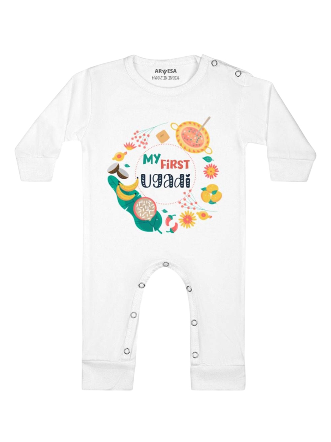 

Arvesa First Ugadi Printed Baby Romper, White