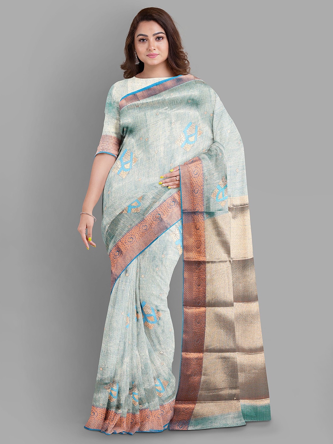 

The Chennai Silks Floral Zari Fusion Sambalpuri Saree, Blue