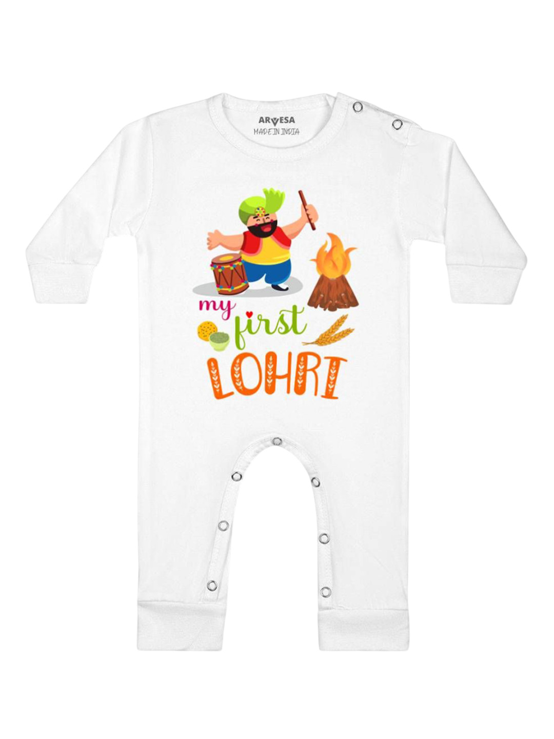 

Arvesa First Lohri Printed Baby Romper, White