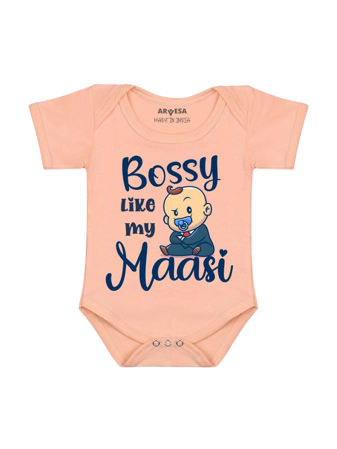 

Arvesa Bossy Like My Maasi Printed Romper, Peach