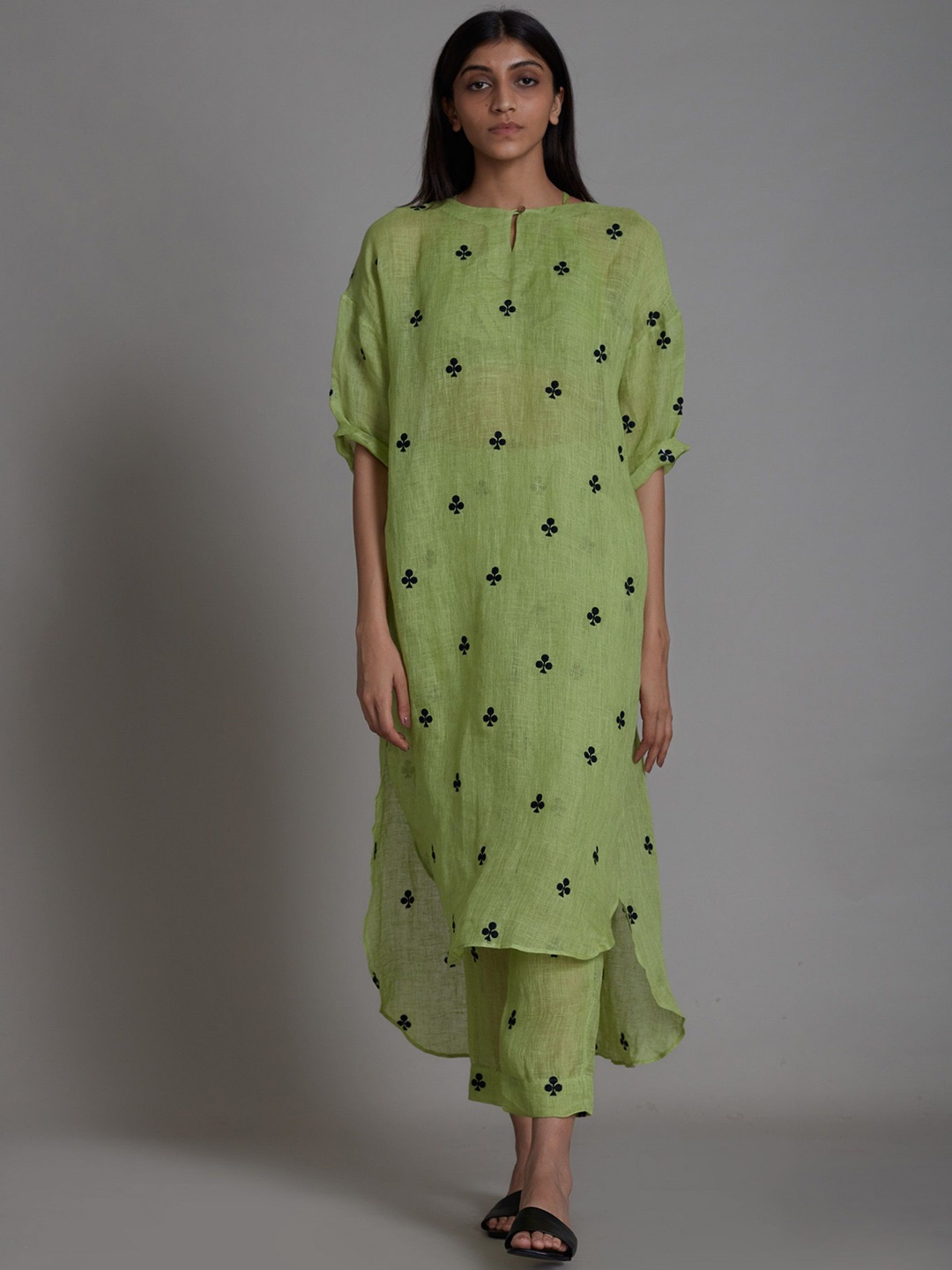 

MATI Print Linen A-Line Midi Dress, Green